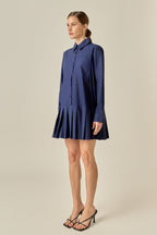 Farbblock-Kurzarm-Hemdblusenkleid