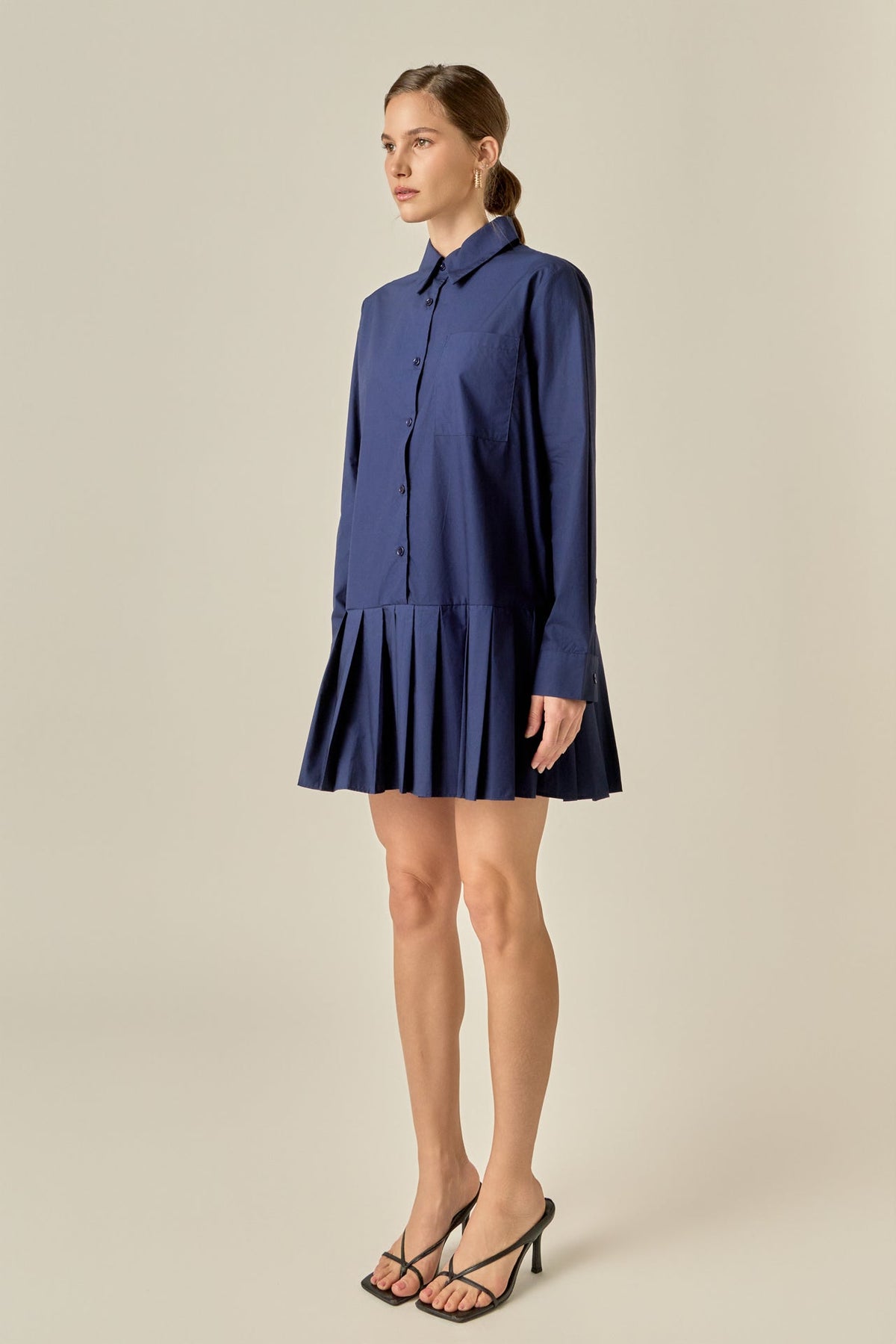 Farbblock-Kurzarm-Hemdblusenkleid