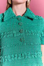 Smocked Short Sleeve Textured Tweed-Feel Mini Dress