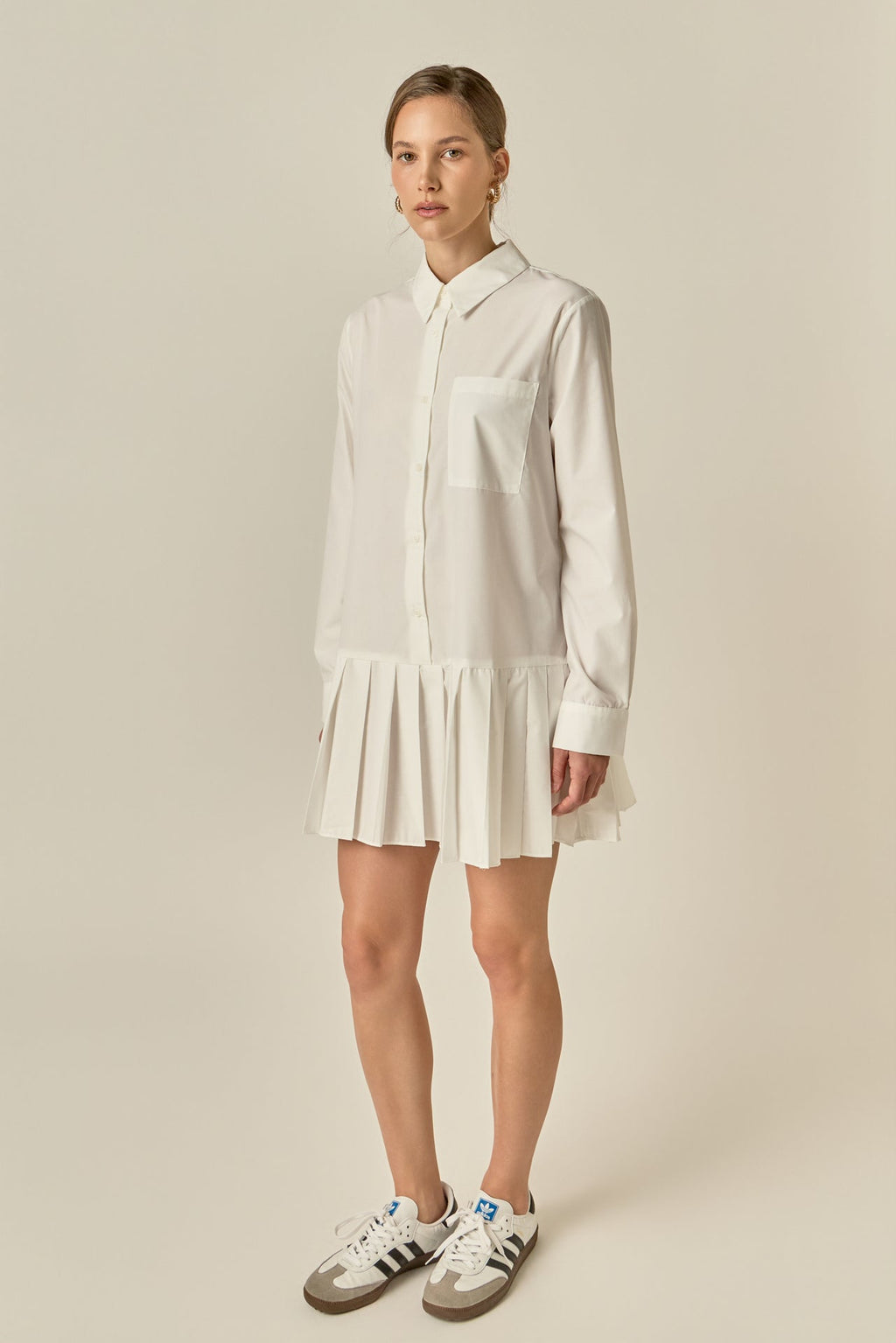Farbblock-Kurzarm-Hemdblusenkleid