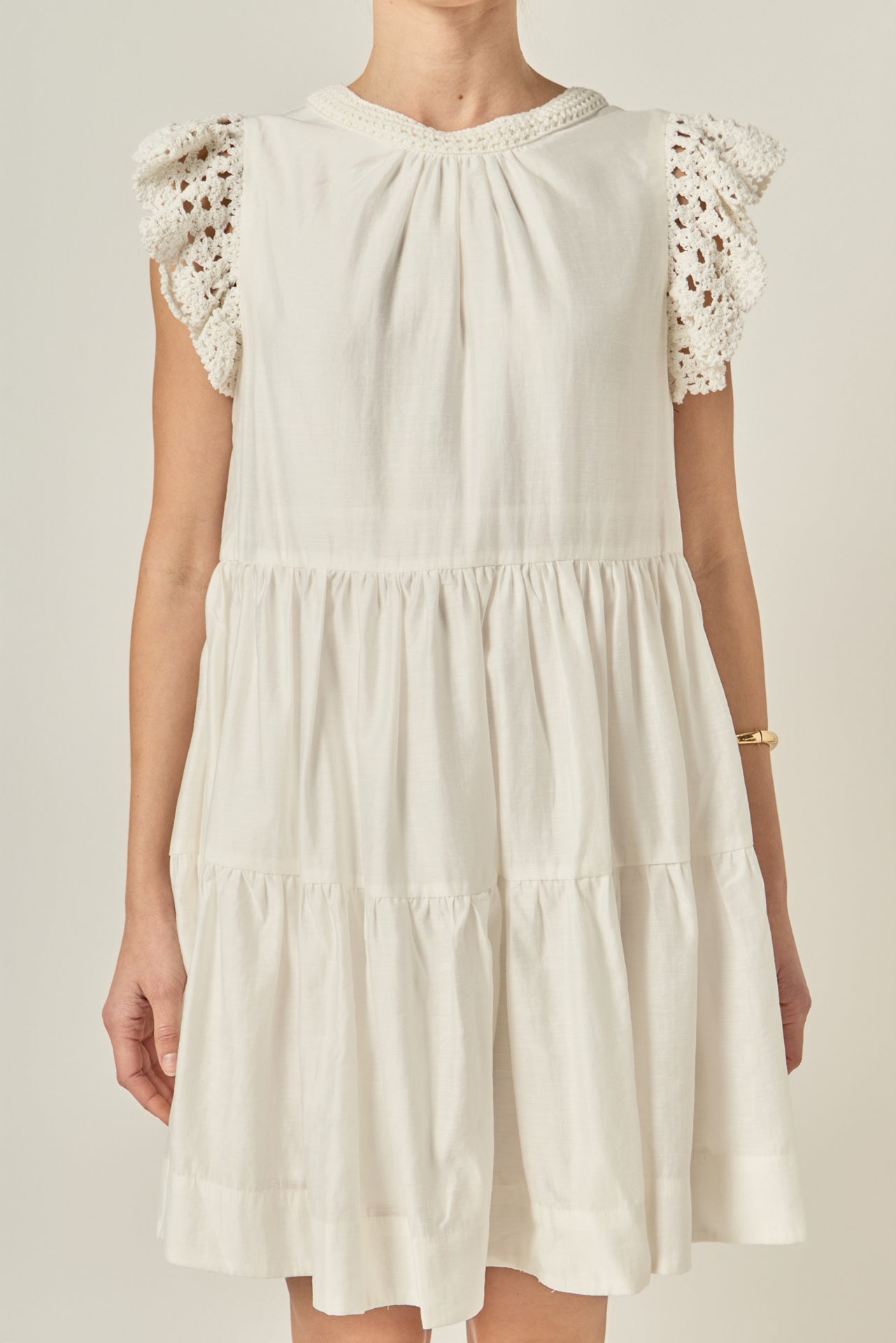 Crochet Trim Detail Relaxed Sleeveless Knit Midi Dress