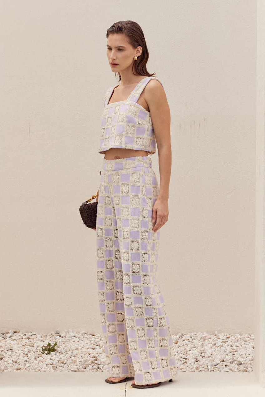 Open Weave Crochet Relaxed Wide Leg Long Pants