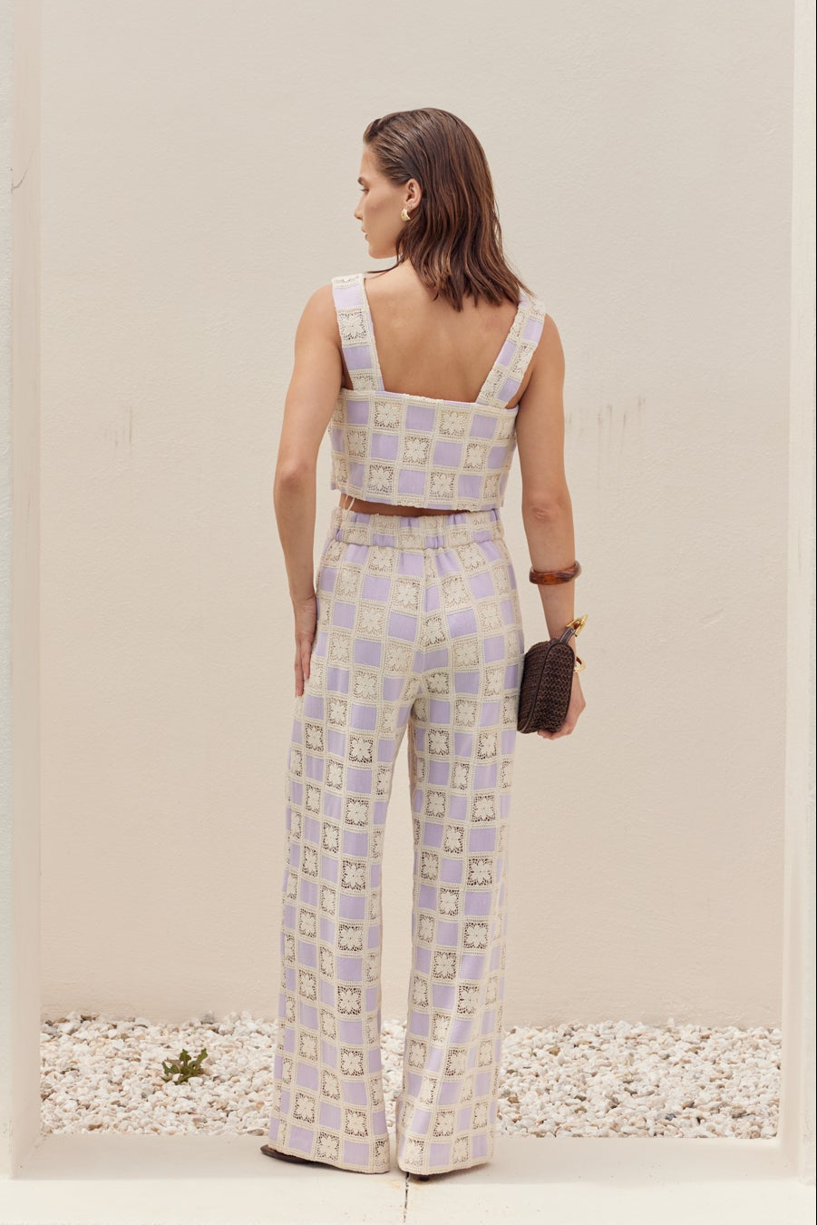 Open Weave Crochet Relaxed Wide Leg Long Pants