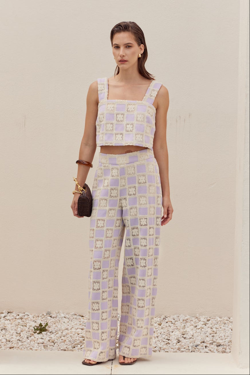 Open Weave Crochet Relaxed Wide Leg Long Pants