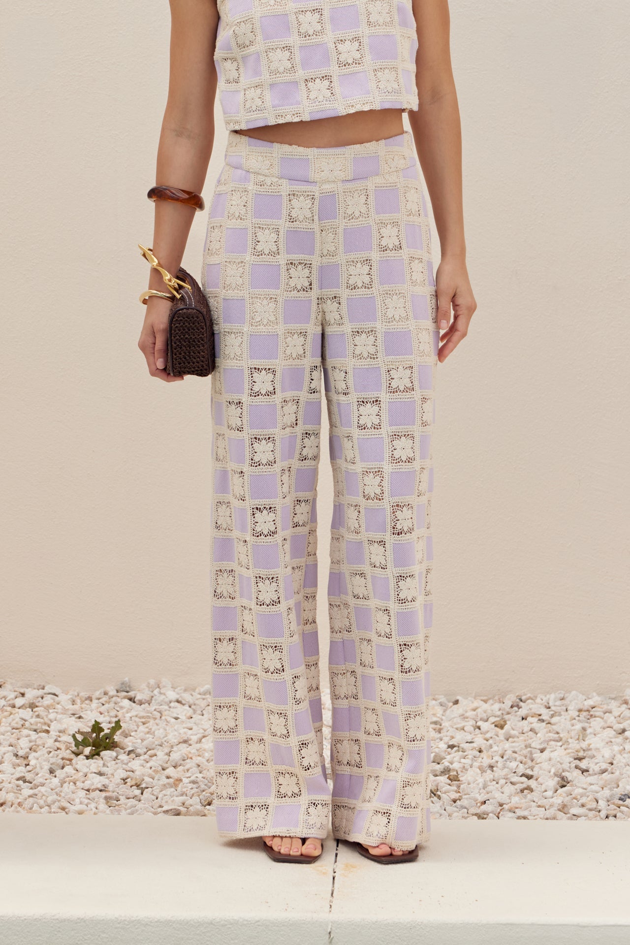 Open Weave Crochet Relaxed Wide Leg Long Pants