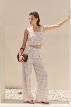 Open Weave Crochet Relaxed Wide Leg Long Pants
