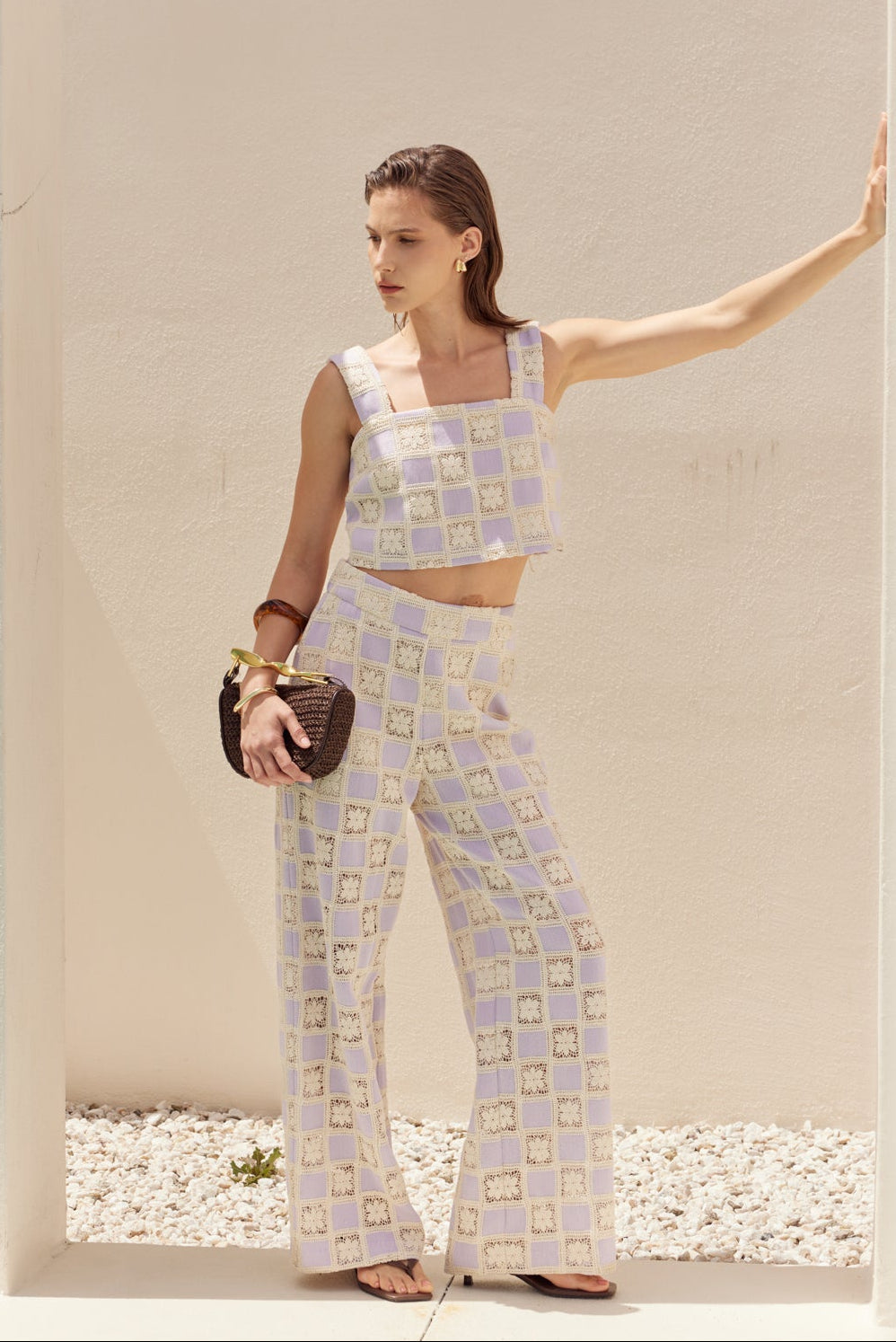 Open Weave Crochet Relaxed Wide Leg Long Pants