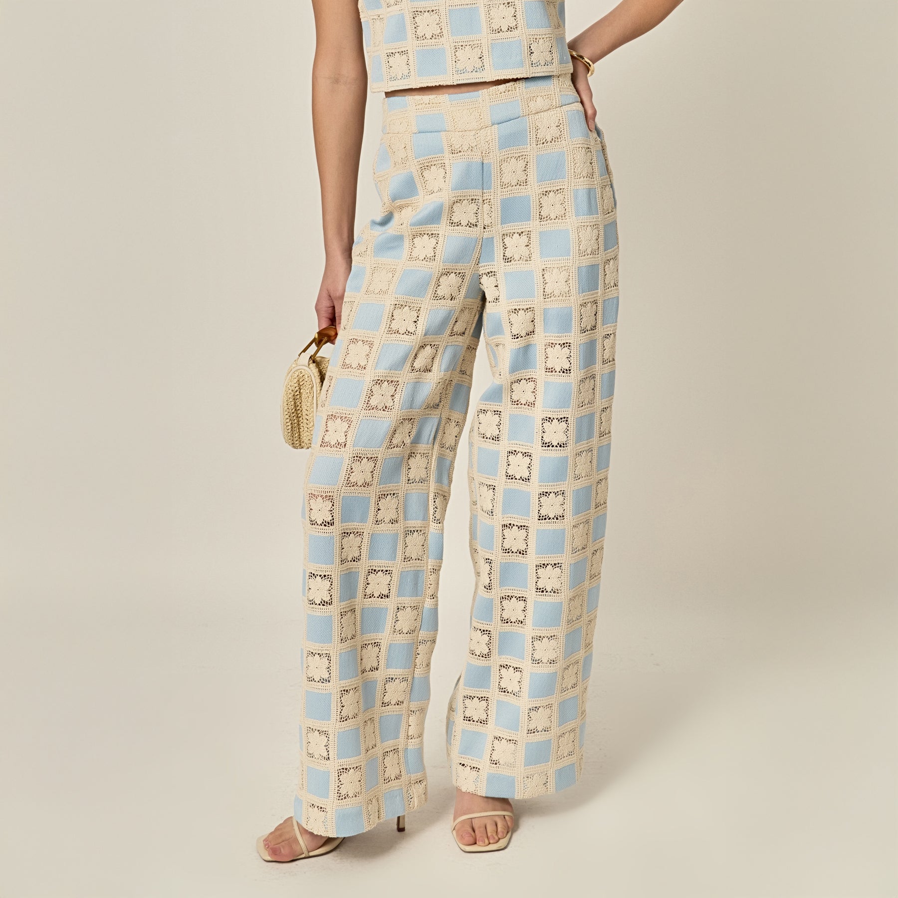 Open Weave Crochet Relaxed Wide Leg Long Pants