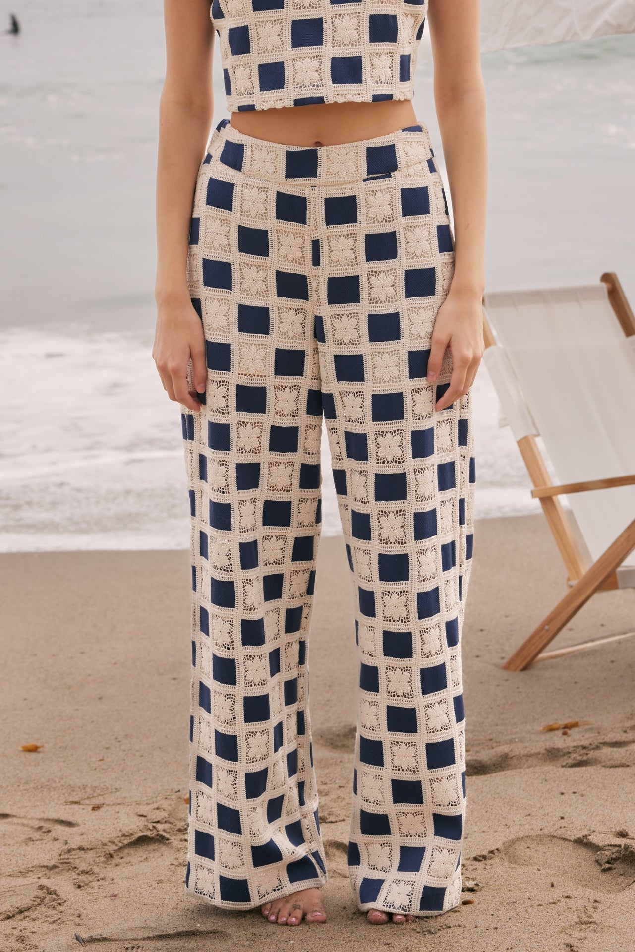 Open Weave Crochet Relaxed Wide Leg Long Pants