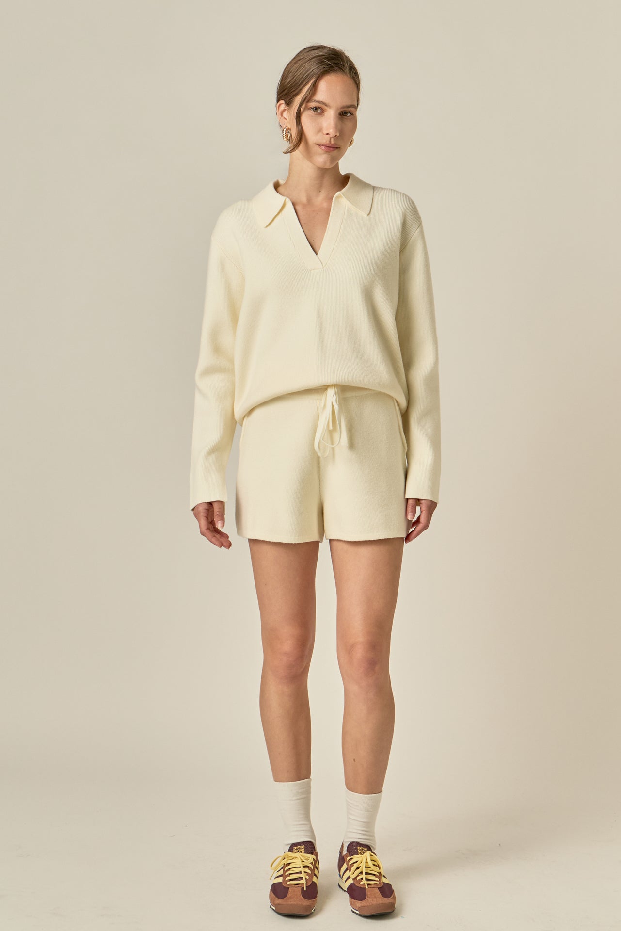 Oversized Collar V-Neck Long Sleeve Knit Top