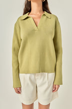 Oversized Collar V-Neck Long Sleeve Knit Top