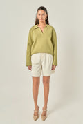 Oversized Collar V-Neck Long Sleeve Knit Top