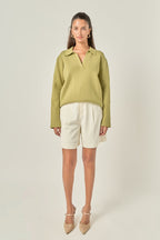 Oversized Collar V-Neck Long Sleeve Knit Top