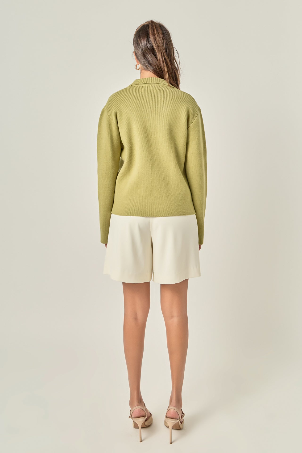 Oversized Collar V-Neck Long Sleeve Knit Top