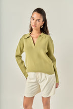 Oversized Collar V-Neck Long Sleeve Knit Top
