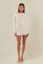 Collared Long Sleeve Button-Front Bow Pocket Knit Cardigan