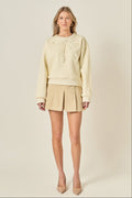 Beaded Pearl Ribbon Neck Trim Oversized Pullover Sweatshirt