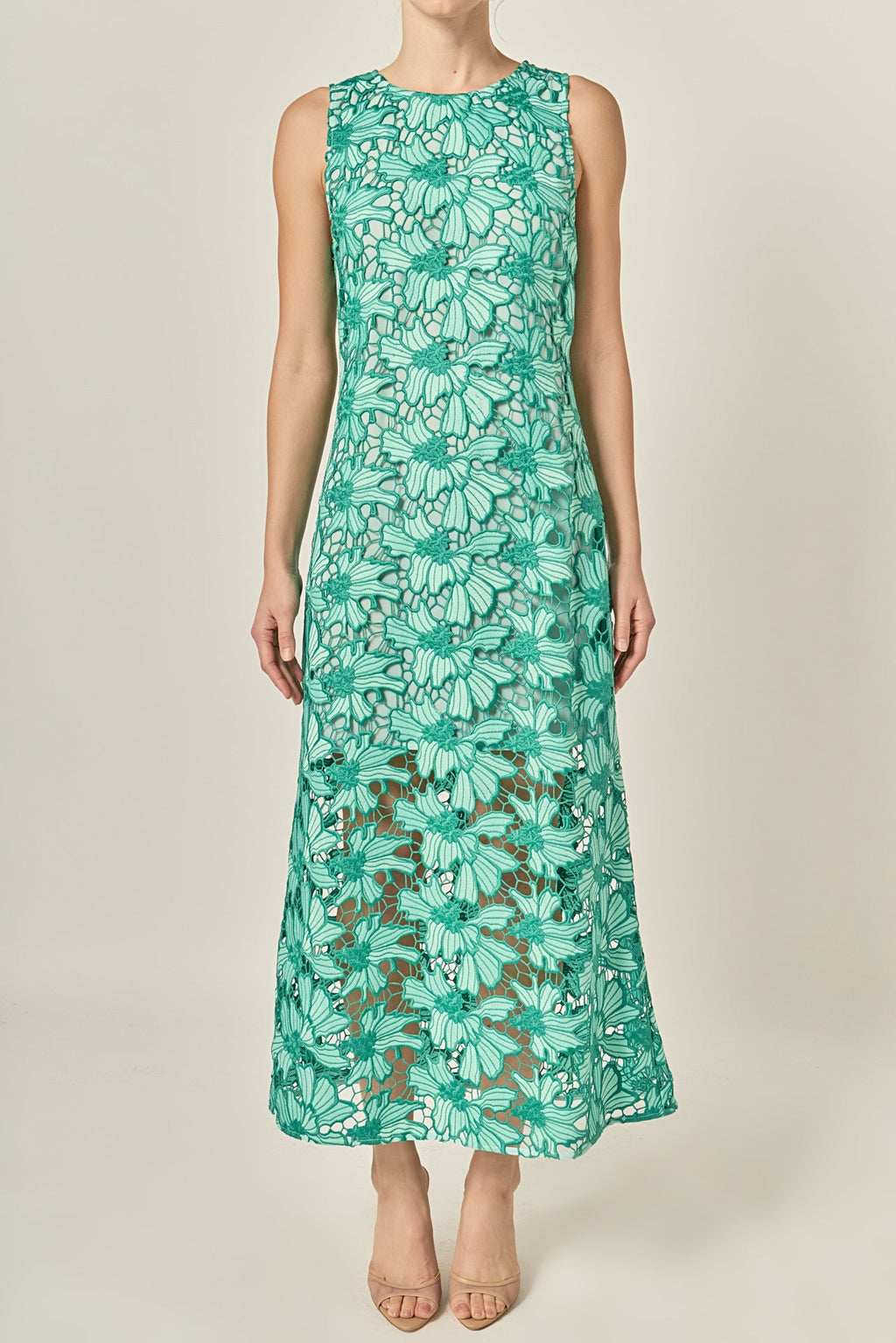 Floral Embroidered Sleeveless Sheath Polyester Midi Dress