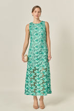 Floral Embroidered Sleeveless Sheath Polyester Midi Dress