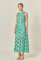 Floral Embroidered Sleeveless Sheath Polyester Midi Dress