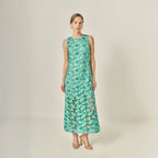 Floral Embroidered Sleeveless Sheath Polyester Midi Dress