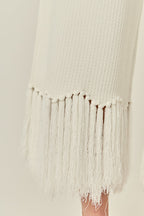 High-Rise Wide Leg Fringe Hem Textured Knit Pull-On Pants