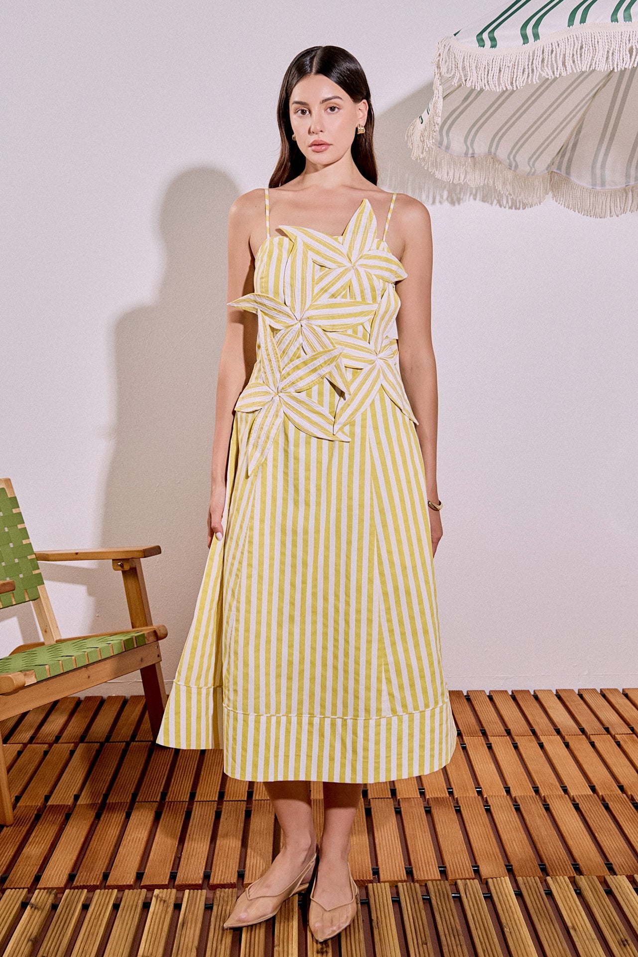 Stripe Flower Appliqu¨¦ Midi Dress