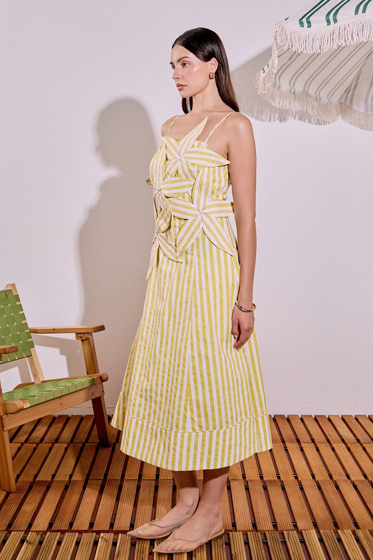 Stripe Flower Appliqu¨¦ Midi Dress