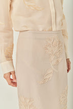 Beaded Floral H-Line Sheer Knee-Length Midi Skirt