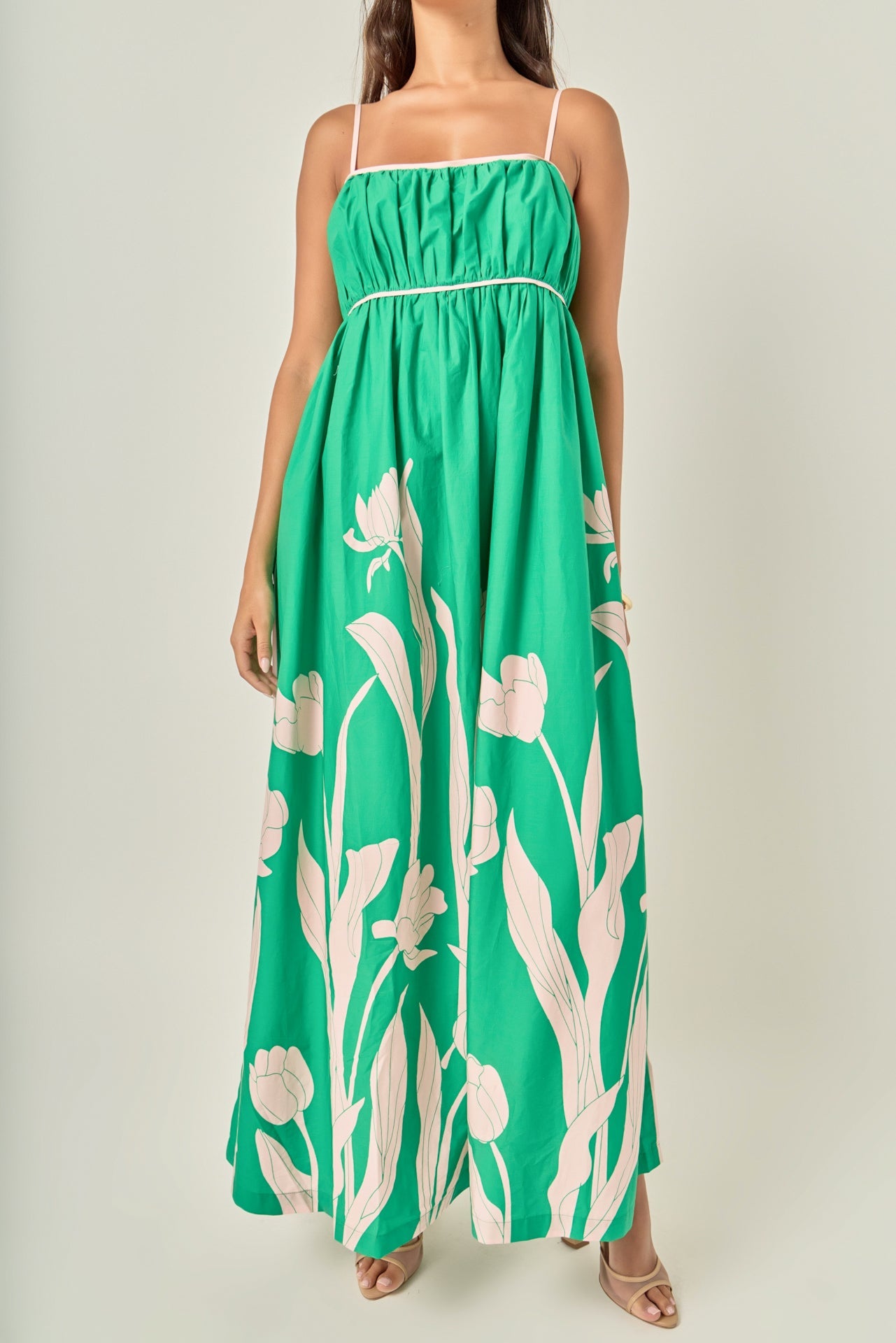 Tulip Print Empire Waist Maxi Dress