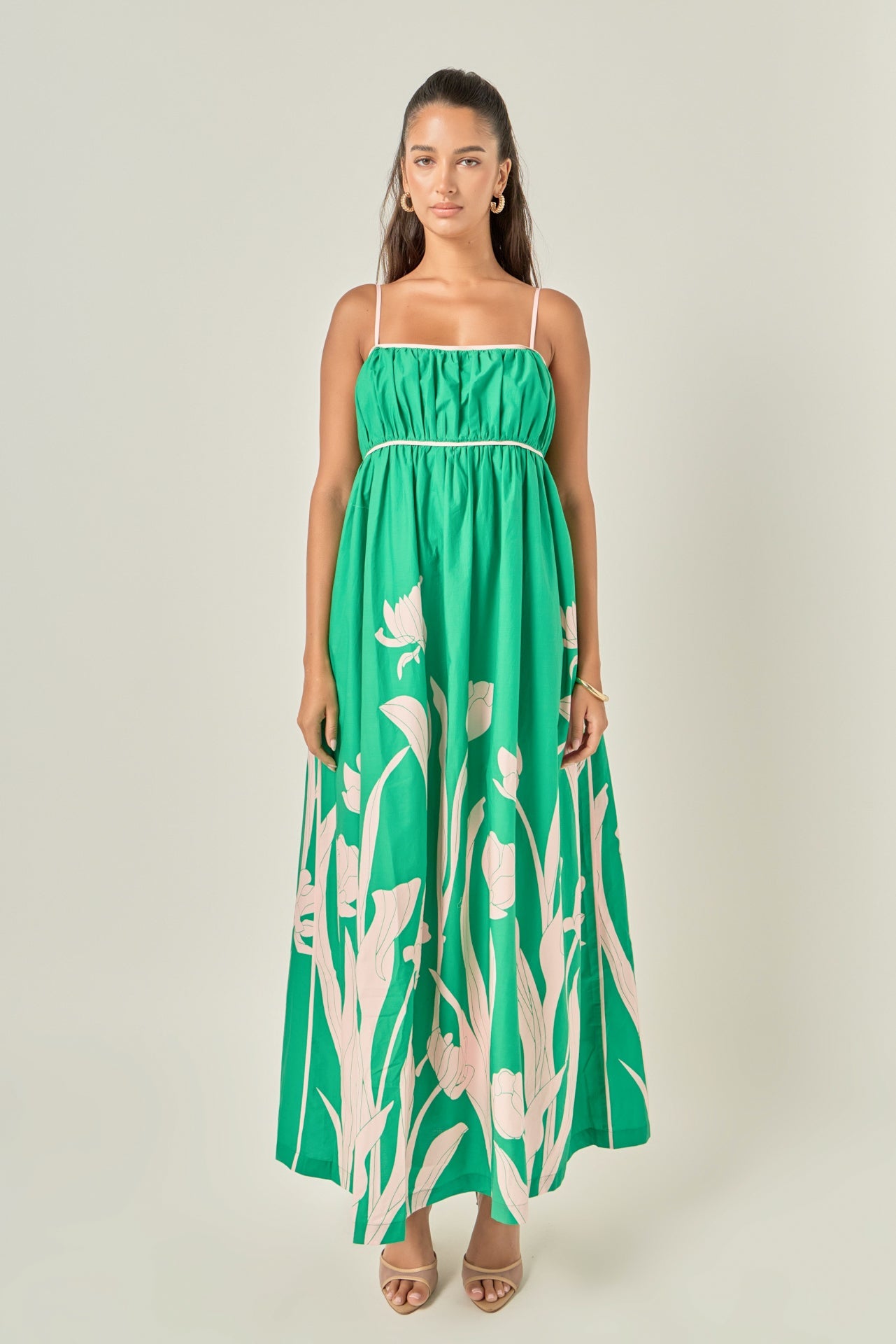 Tulip Print Empire Waist Maxi Dress