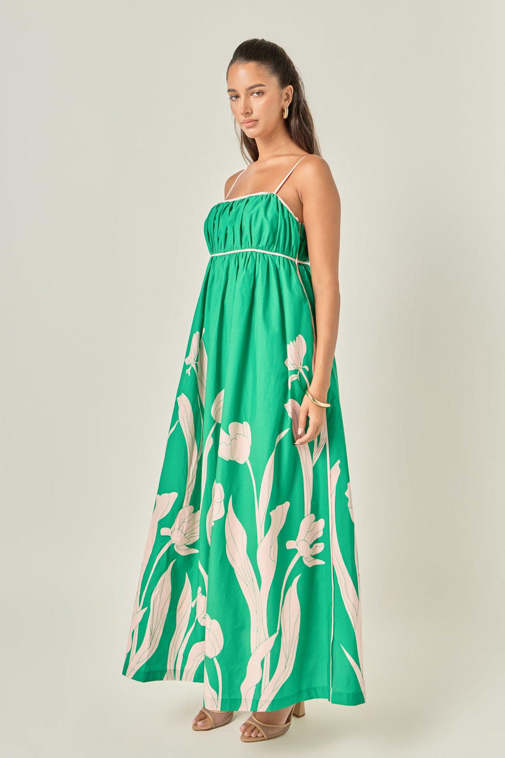 Tulip Print Empire Waist Maxi Dress