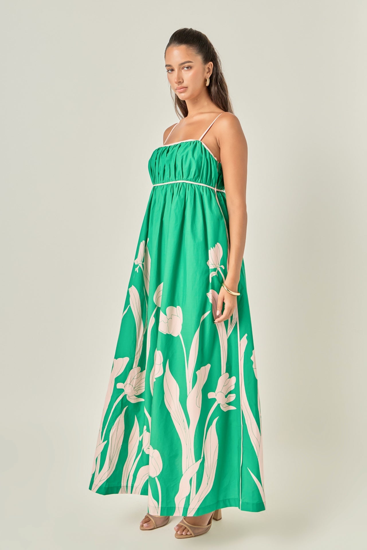 Tulip Print Empire Waist Maxi Dress