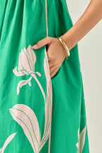 Tulip Print Empire Waist Maxi Dress