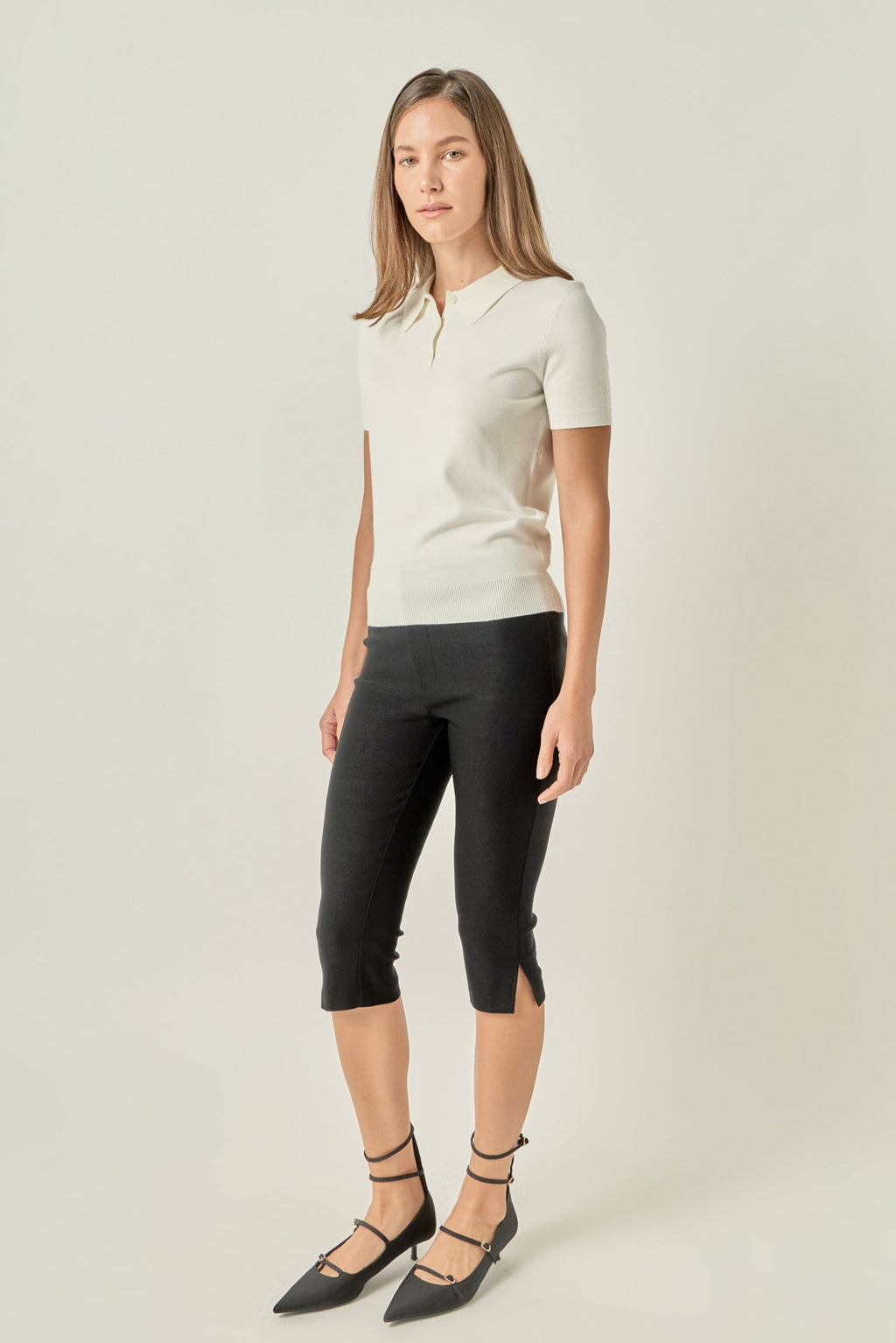 High-Rise Slim Tailored Capri Pants with Slit Hem