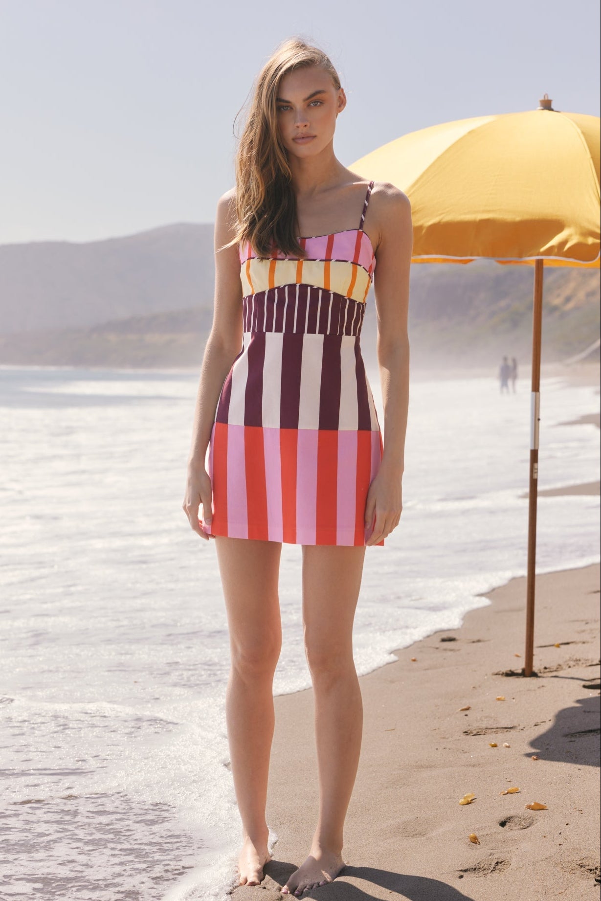 Mixed Stripe Poplin Tie Strap Smocked Back Mini Dress