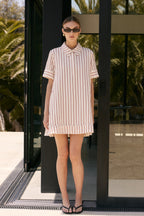 Oversized Striped Poplin A-Line Mini Shirt Dress