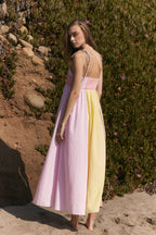 Colorblock Stripe Sweetheart Neck Tie-Strap Empire Waist Maxi Dress
