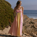 Colorblock Stripe Sweetheart Neck Tie-Strap Empire Waist Maxi Dress