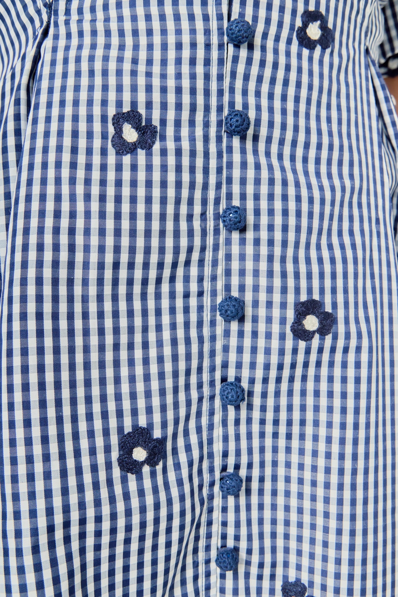 Embroidered Gingham Shirt Midi Dress
