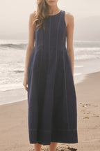Linen Stitch Detail Midi Dress
