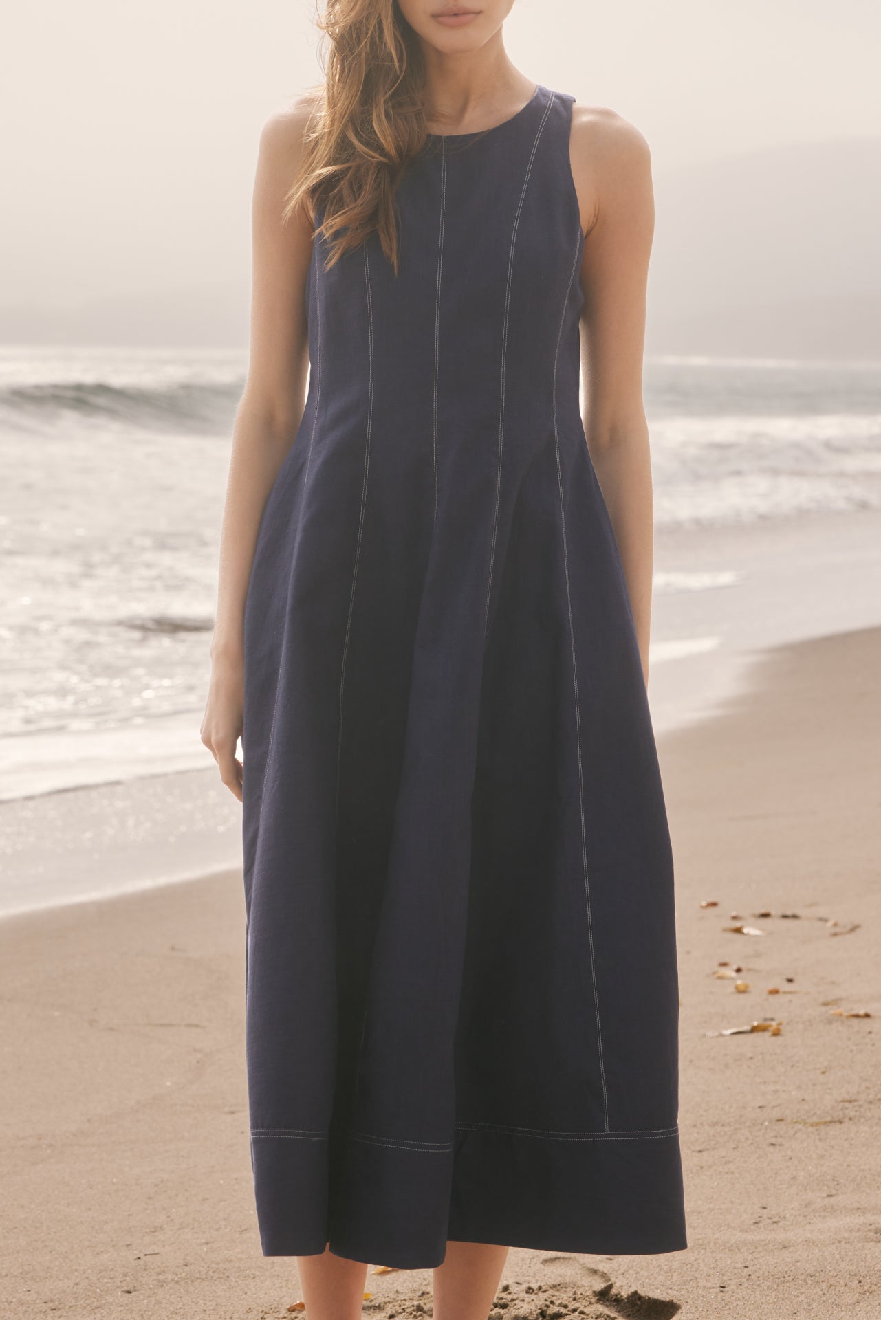 Linen Stitch Detail Midi Dress