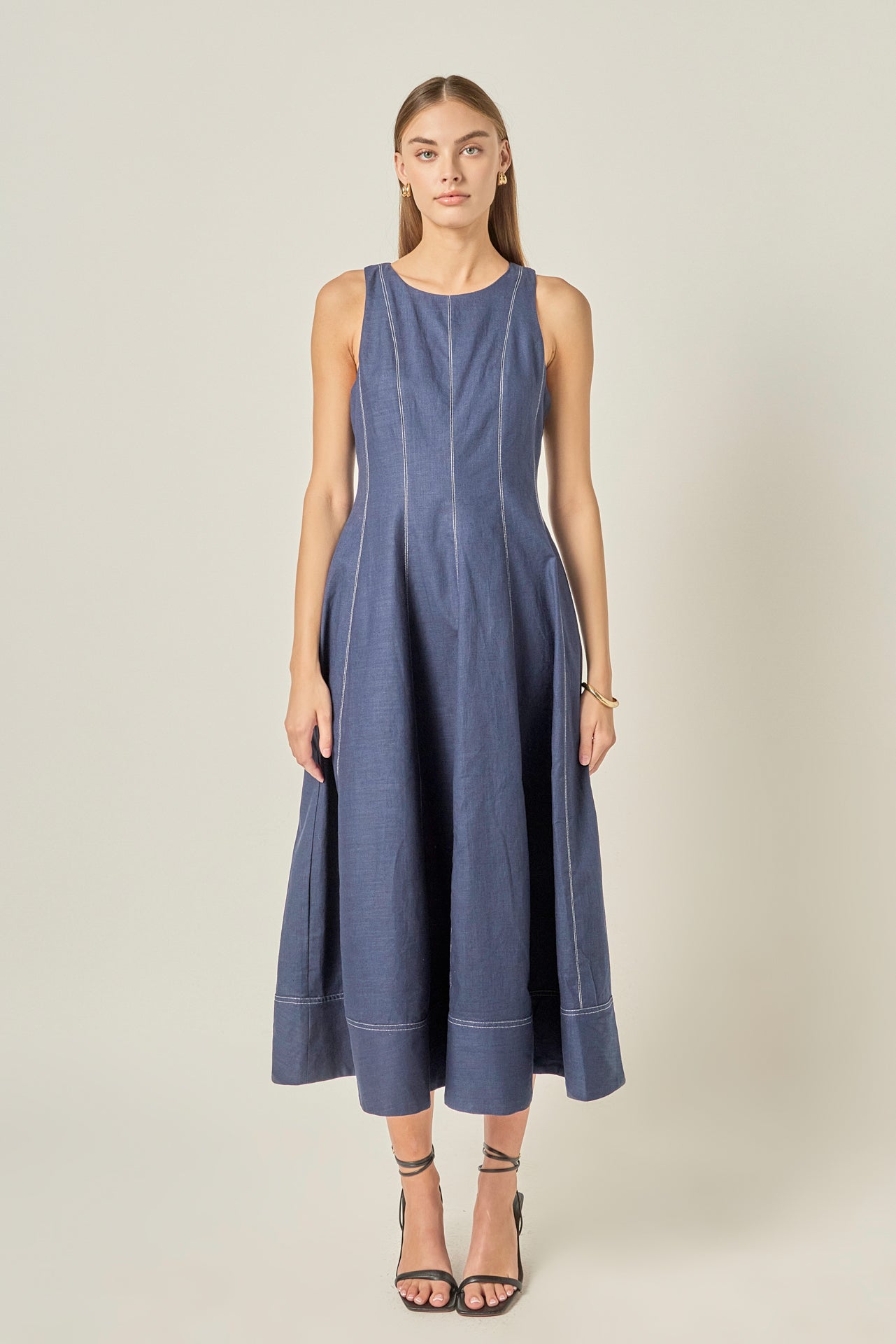 Linen Stitch Detail Midi Dress
