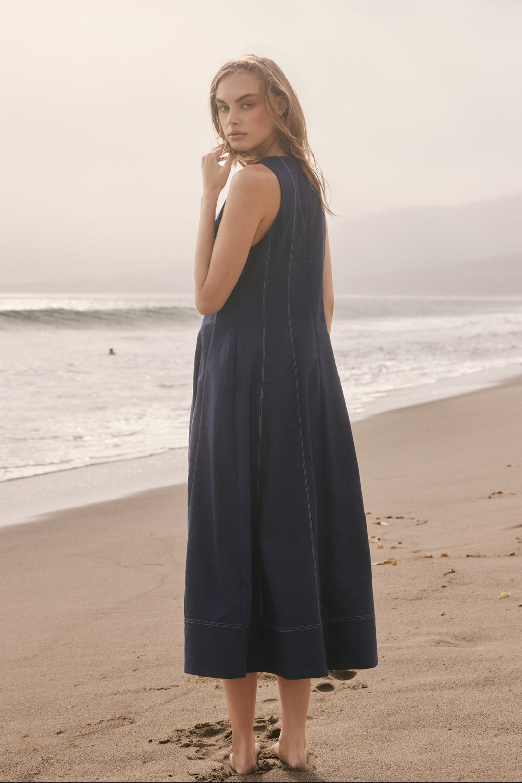 Linen Stitch Detail Midi Dress