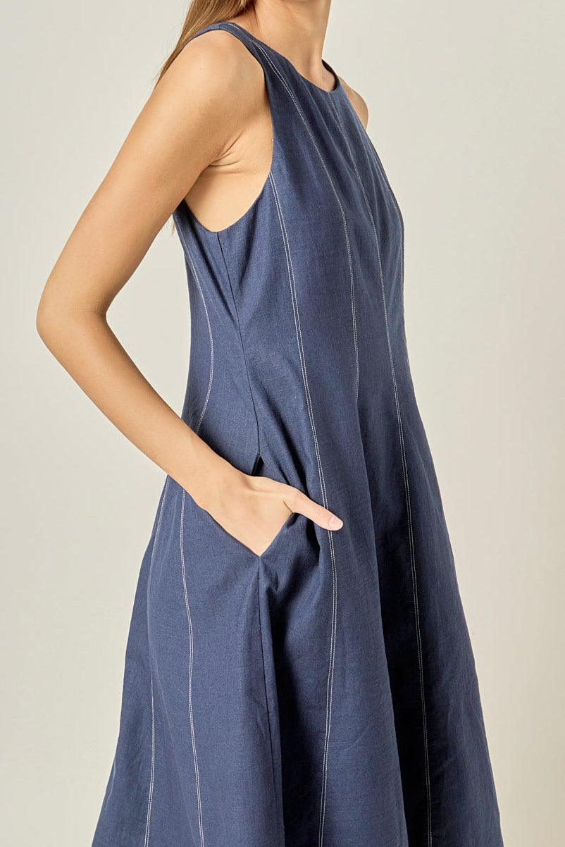 Linen Stitch Detail Midi Dress
