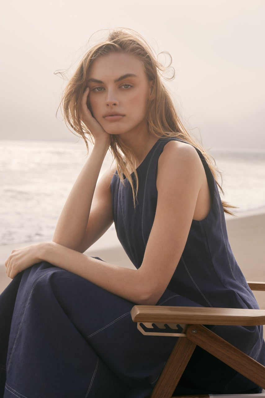 Linen Stitch Detail Midi Dress