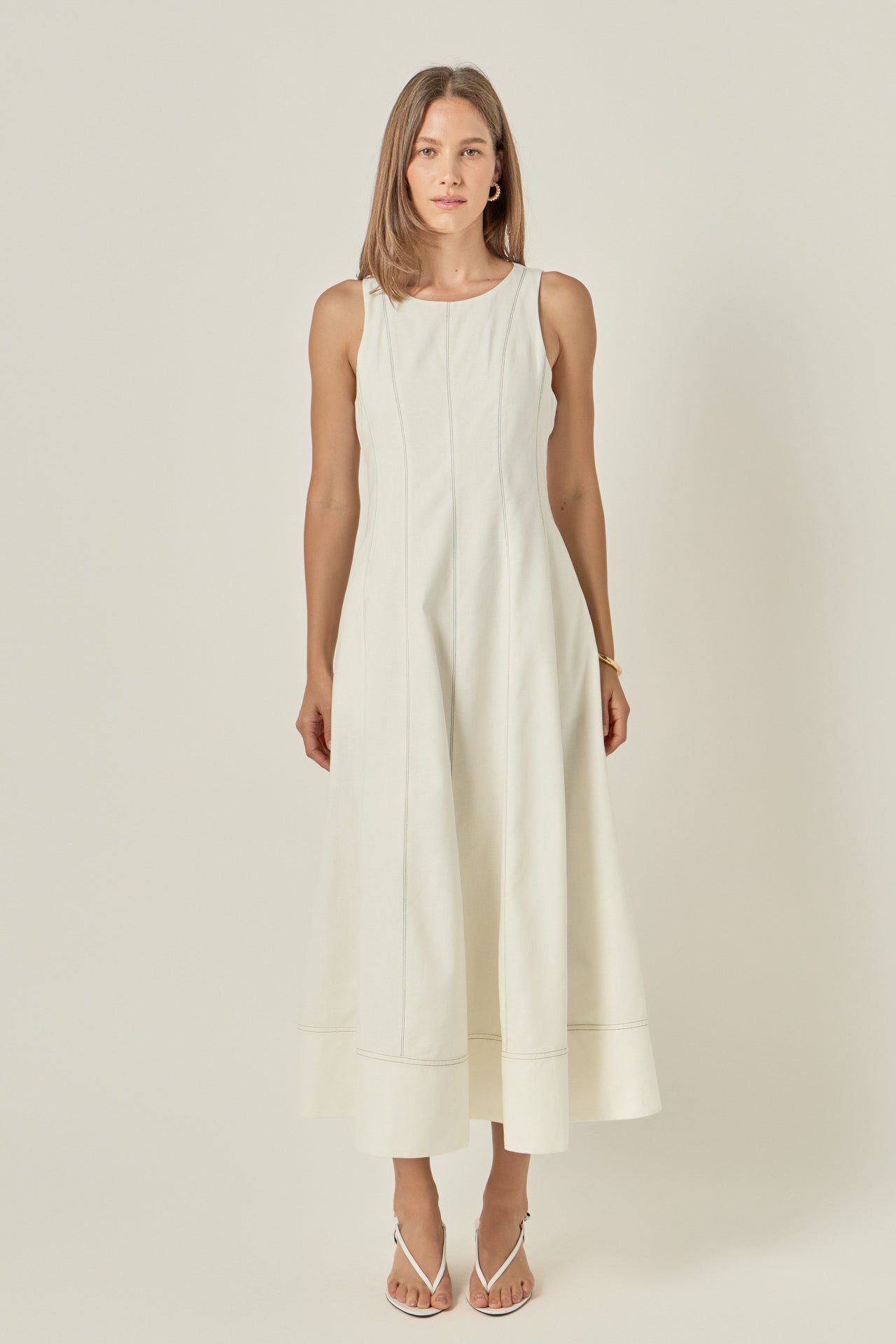 Linen Stitch Detail Midi Dress