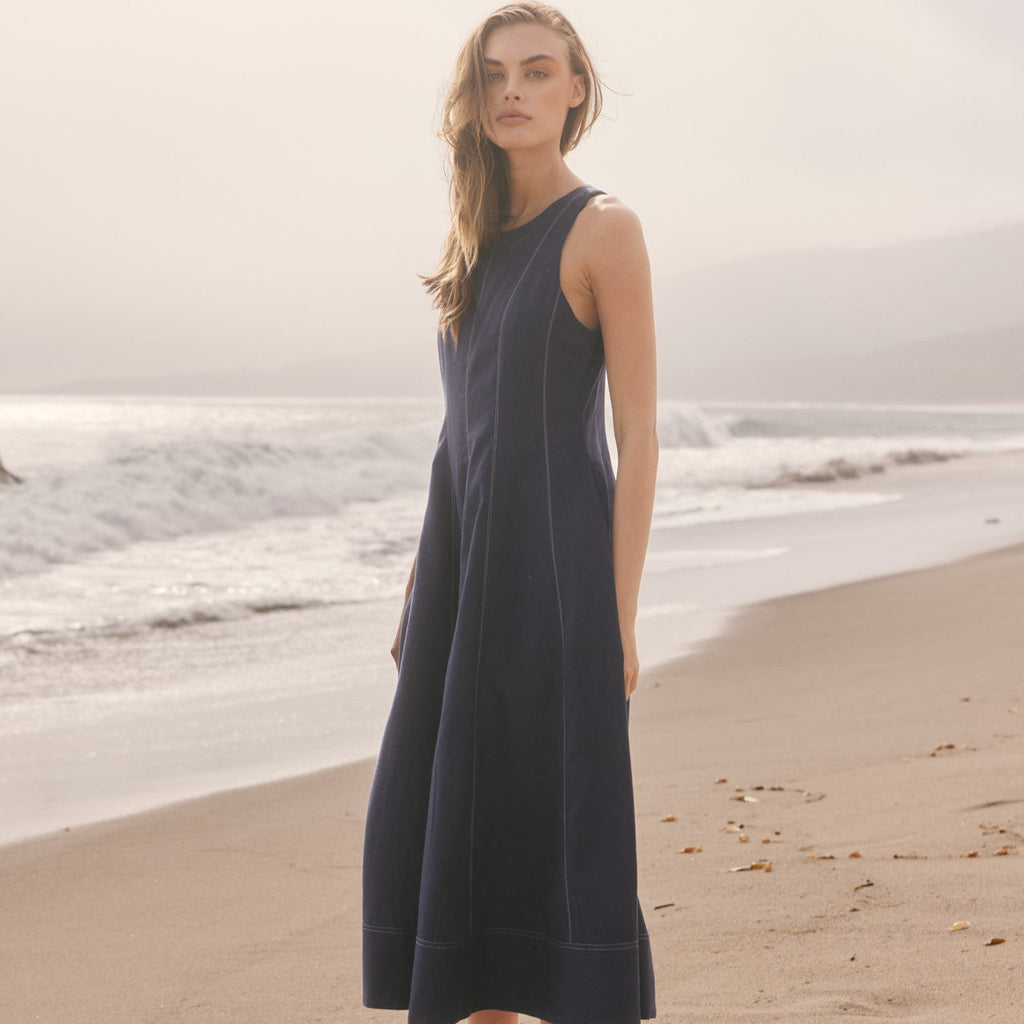 Linen Stitch Detail Midi Dress