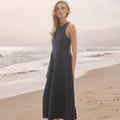 Linen Stitch Detail Midi Dress