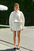 Scallop Embroidery Polo Collar Scuba Knit Pullover Sweatshirt